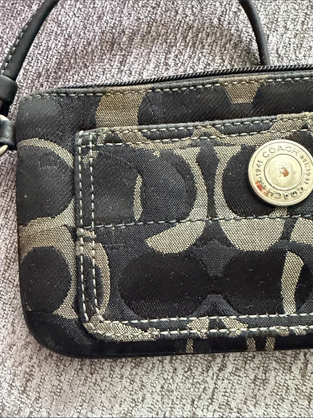 Coach Black and Taupe Signature Canvas Wristlet